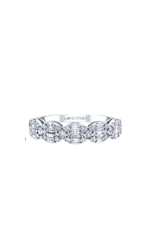 Love Story 14k White Gold .50ctw Round and Baguette Diamond Wedding Band AJ-R20596LJW