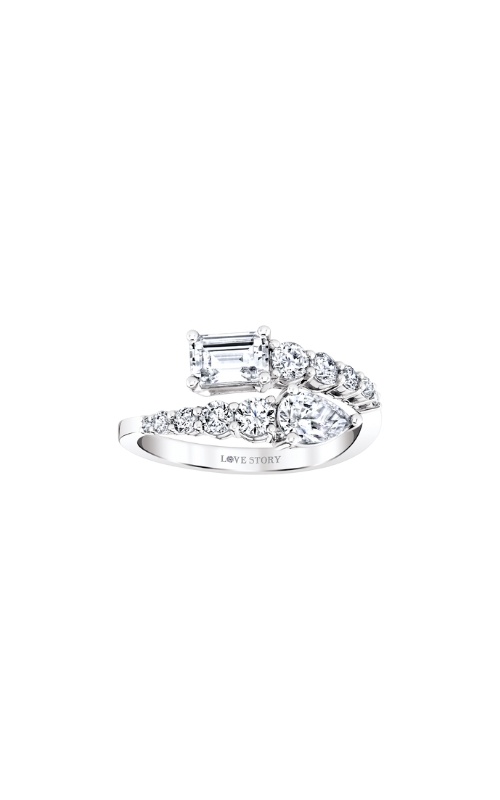 Albert's 14k White Gold .50ct Emerald Cut Diamond, .50ct Pear Diamond and .48ct Round Diamond Bypass Ring AJ-R21871LJW
