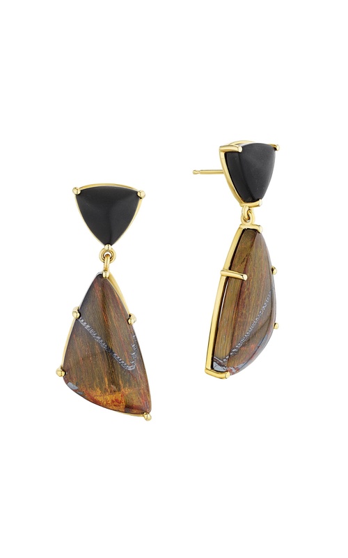 Ashley Lauren 10k/14k Yellow Gold 25.29 Carat tw Tiger's Eye 5.54 Carat tw Trillion Black Obsidian Earrings 469372A/TIGEREYE