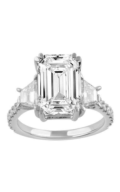 Albert's 14k White Gold Lab Grown Diamonds 4.13ct Emerald Cut 1.20ctw Trapezoid and Side Diamonds Engagement Ring LGRVR000823E400GW3