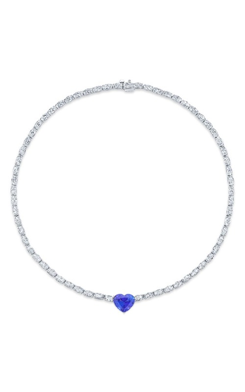 Rahaminov Diamonds 18k White Gold 10.54 Carat Blue Sapphire Heart 18.44ctw Moval Diamond Necklace CS-1907
