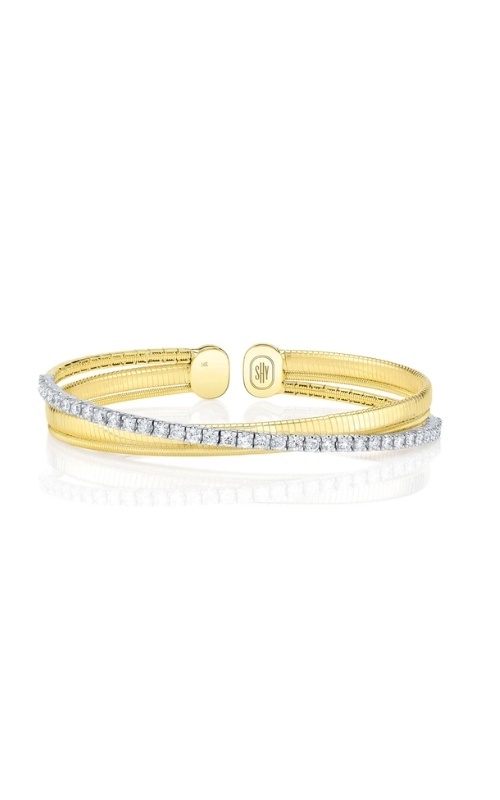 Shy Creation 14k Yellow & White Gold 1.21ctw Diamond Bridge Bangle Bracelet B22001587ZS