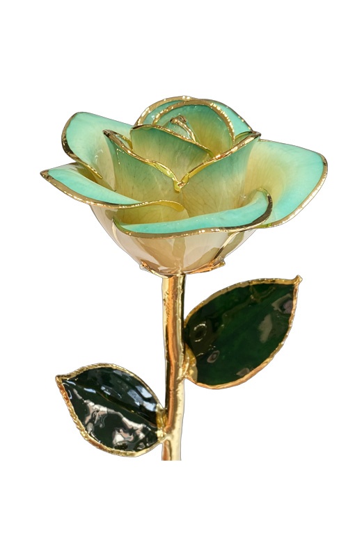 Albert's Lacquer Dipped Gold Trimmed Blue Gradient Rose With Box and Stand DY-5B-A-AU-45