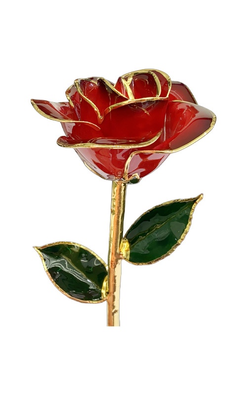 Albert's Lacquer Dipped Gold Trimmed Red Purple Gradient Rose With Box and Stand DY-5B-A-AU-47