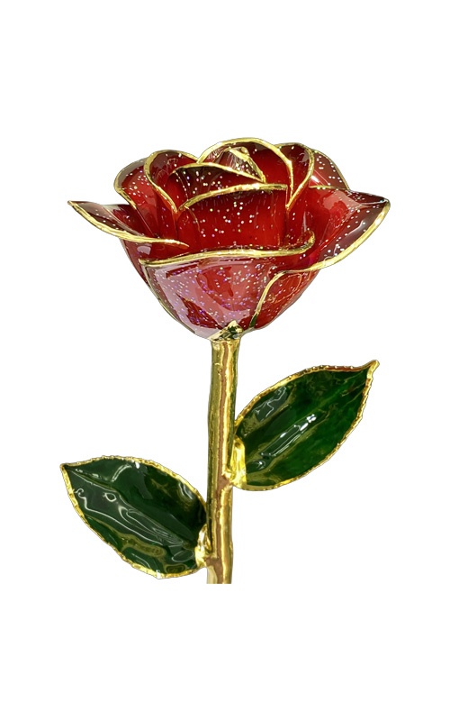 Albert's Lacquer Dipped Gold Trimmed Red Purple Gradient Glitter Rose With Box and Stand DY-5B-A-AU-70