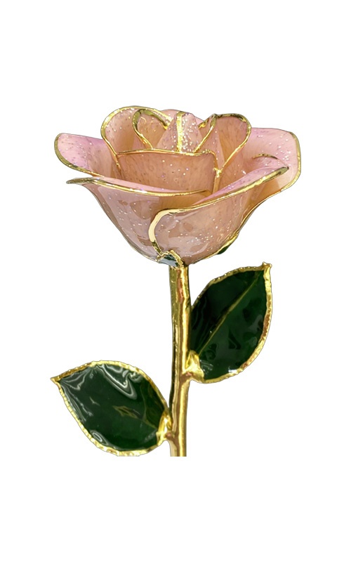 Albert's Lacquer Dipped Gold Trimmed Lavender Starburst Rose With Box and Stand DY-5B-A-AU-78