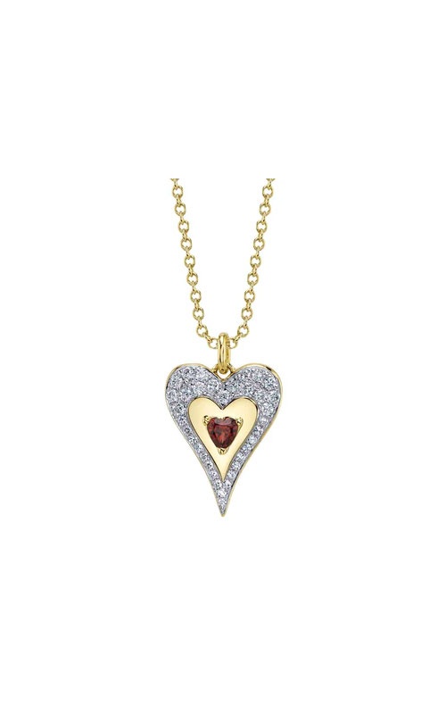 Shy Creation 14KY 0.15CTW Garnet 0.20CTW Pave Diamond Heart Pendant SC55027498RD