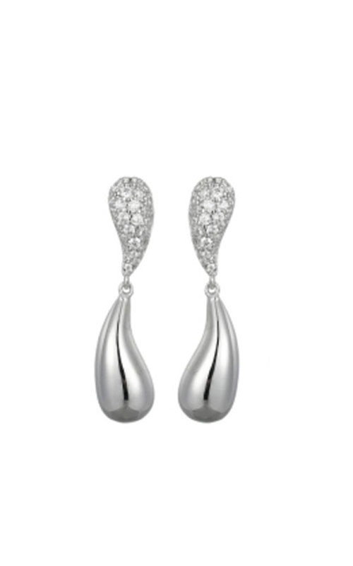Sterling Silver Shimmering Teardrop Design in Rhodium-Plated Sterling Silver and CZ LE0129