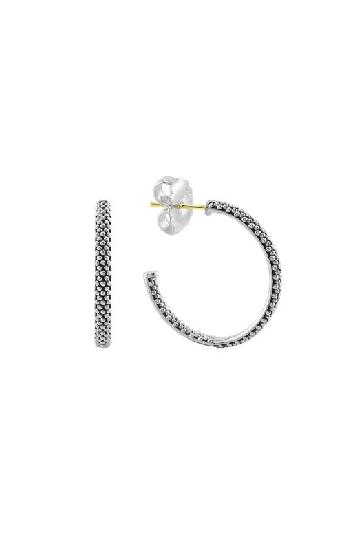 LAGOS Sterling Silver & 14 Karat Yellow Gold Ladies Lagos Signature Caviar Beaded Hoop Earrings 3 X 25mm 01-81218-S25