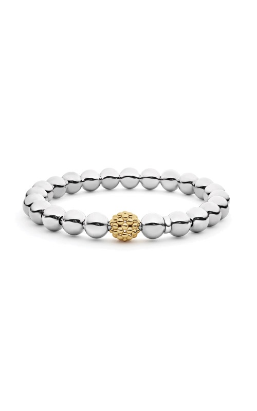 LAGOS Sterling Silver and 18k Yellow Gold Signature Caviar 7in Stretch Bead Bracelet 05-81420-7