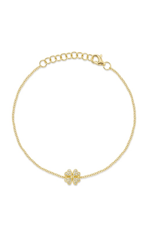 Shy Creation 14k Yellow Gold .05ctw Diamond Clover Bracelet SC55020617V2
