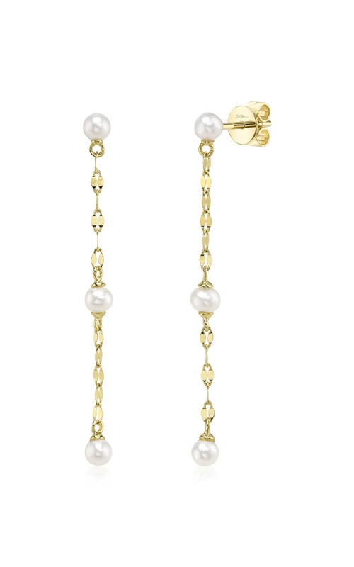 Shy Creation 14k Yellow Gold Cultured Pearl Sparkle Chain Earrings SC55029212