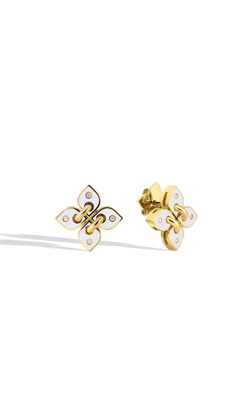 Roberto Coin 18k Yellow Gold Venetian Princess .06ctw Filo White Enamel Flower Stud Earrings 8883749AYERXW