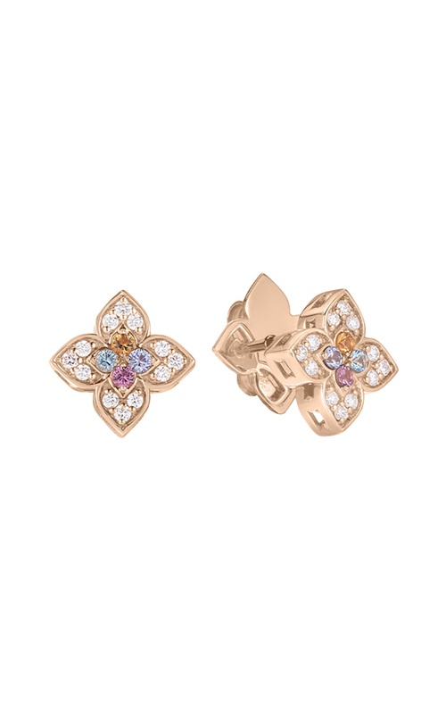 Roberto Coin 18k Rose Gold 10mm Venetian Princess Carnival .02ctw Blue Topaz, .02ct Citrine, .02 Ruby, .02ct Tanzanite and .12ctw Pave Diamond Flower Stud Earrings 7773752AXERX