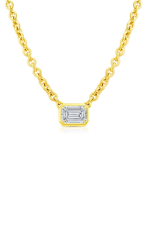 Rahaminov 18K Yellow Gold 16'' 3.01CT Emerald Cut K SI2 GIA Diamond Bezel Pendant NK-9010