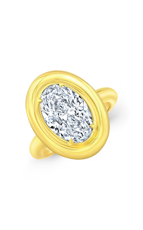 Rahaminov 18K Yellow Gold 4.01CT Oval J SI2 GIA Diamond Bezel Ring FL-4324
