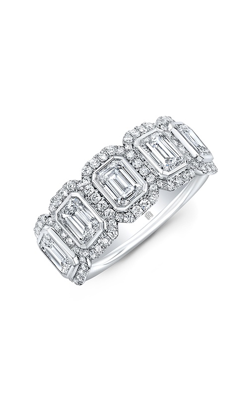 Rahaminov 18K White Gold 2.09CTW Emerald Cut Diamond .45CTW Round Diamond Halo Band Ring EB-2677