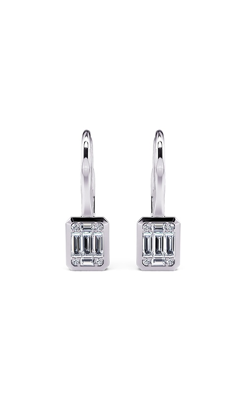 Ashley Lauren 14k White Gold .04ct Round and .41ctw Baguette Diamond Cluster Earrings E1793-14W
