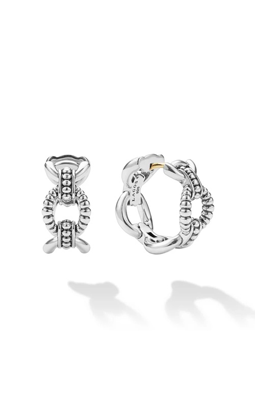 LAGOS Signature Caviar Sterling Silver 17x8mm Link Oval Hoop Earrings 01-82217-00