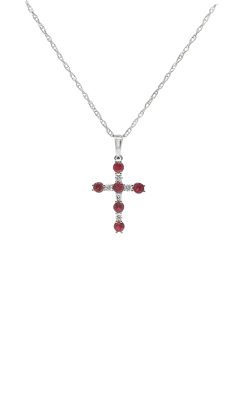 Albert's 14k White Gold .50ct Ruby and .10ctw Diamond Cross 18'' Necklace P7291-RU-14W