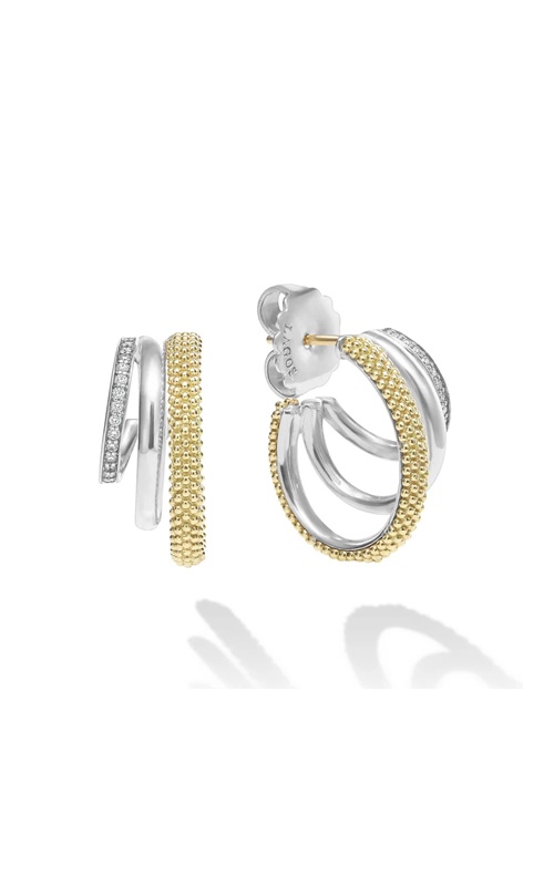 LAGOS Caviar Lux Two Tone Three Ring Diamond Hoop Earrings 01-82121-DD
