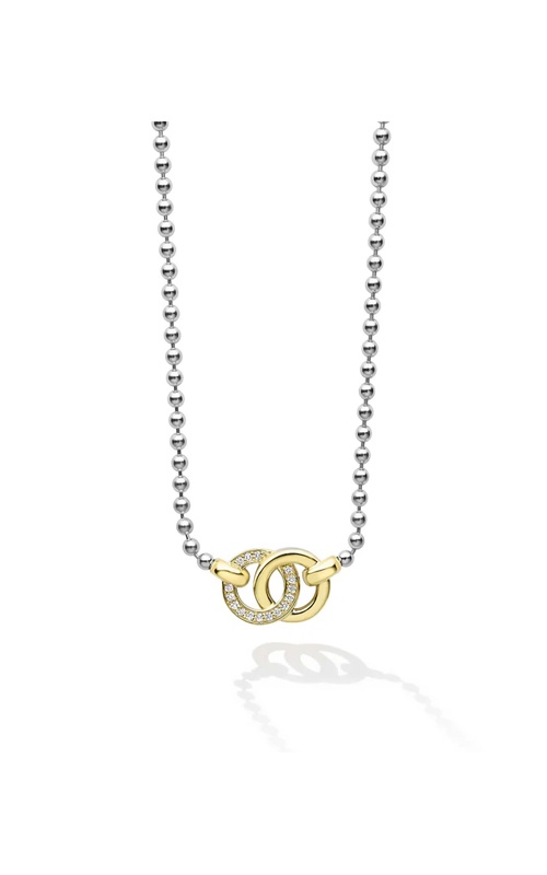 LAGOS Sterling Silver and 18K Yellow Gold 16-18'' Signature Caviar Interlocking Circle Diamond Necklace 04-81261-DDML