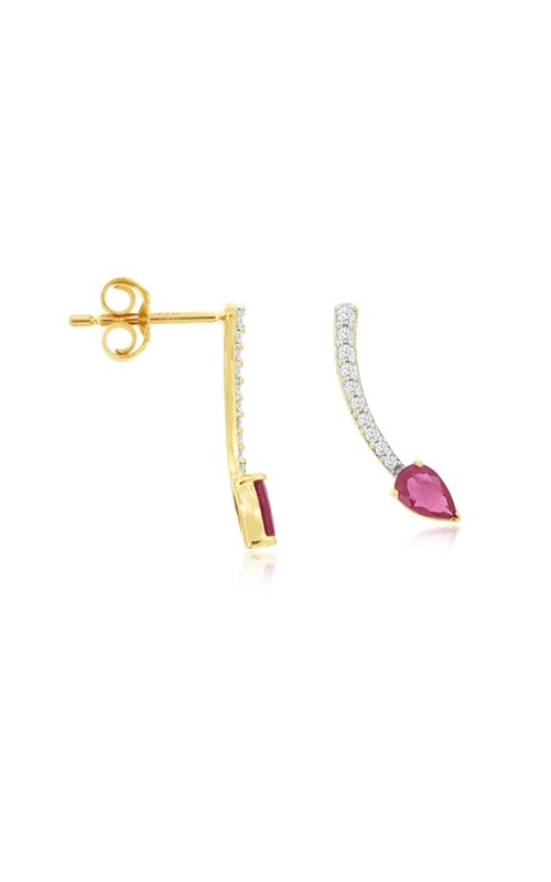 Albert's 14k Yellow Gold .44ctw Pear Shaped Ruby and .11ctw Round Diamond Drop Earrings