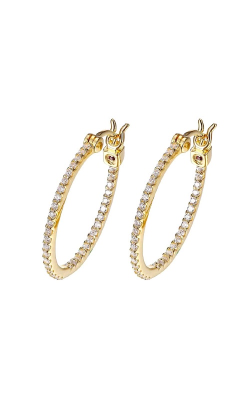 Elle Jewelry Sterling Silver Gold Tone In and Out Oval CZ Hoop Earrings E10022YZ