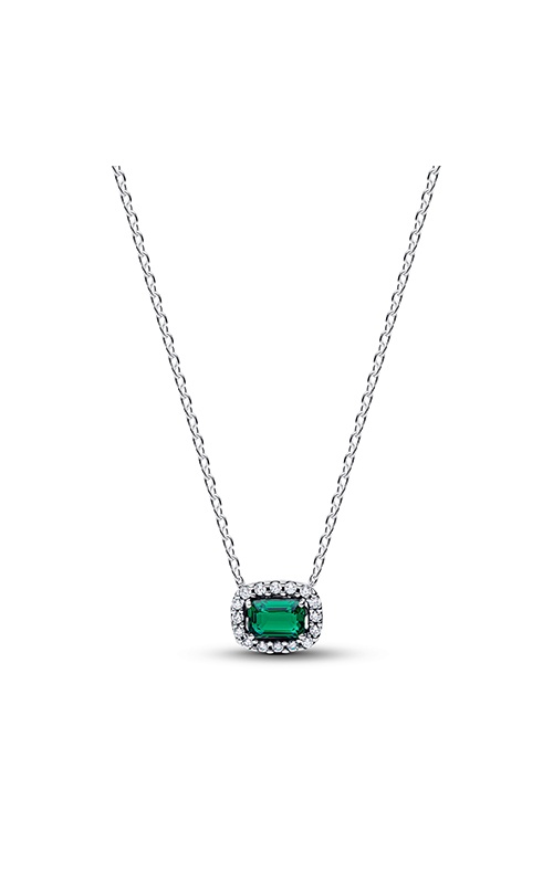 Pandora Rectangular Sparkling Green Halo Pendant Necklace 394503C01-45