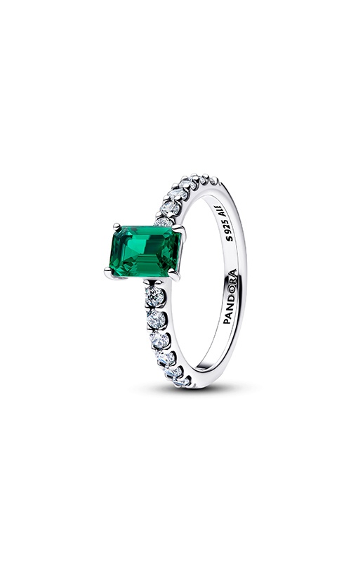 Pandora Rectangular Sparkling Green Halo Ring 194506C01-52
