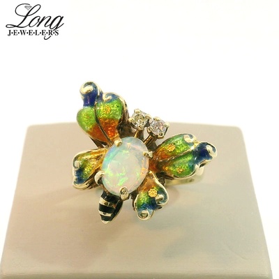Opal and Enamel Butterfly Ring