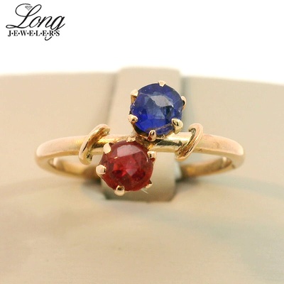 14K Gold Sapphire and Ruby Ring