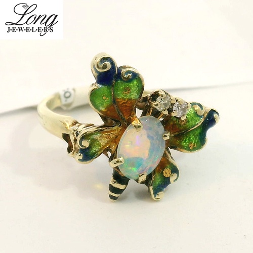 Opal and Enamel Butterfly Ring thumbnail 2