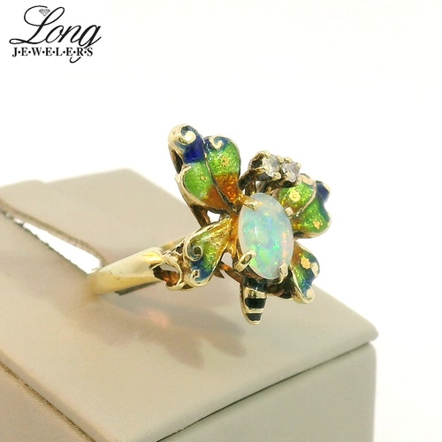 Opal and Enamel Butterfly Ring thumbnail 3