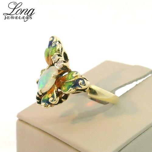 Opal and Enamel Butterfly Ring thumbnail 4