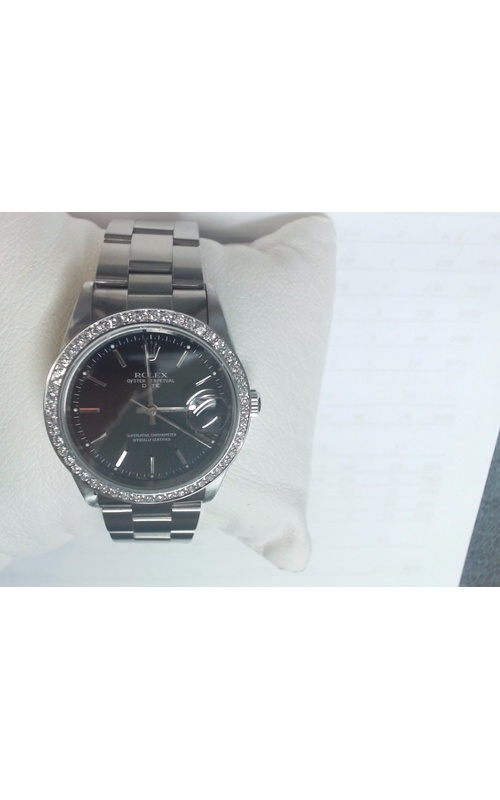 Pre-Owned Rolex Date 15210 Stainless Steel 34MM Black Dial