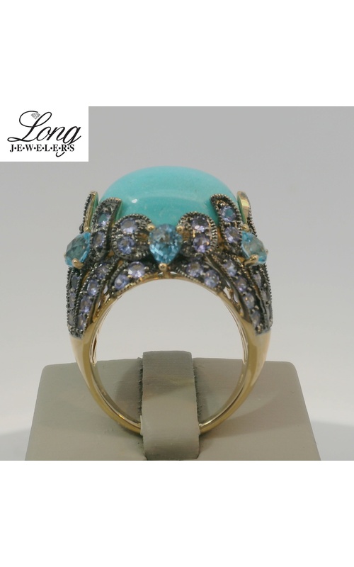 14K Yellow Gold Ring w/ Turquoise & Topaz & Tanzanite