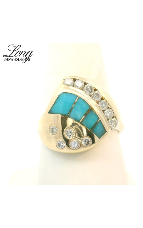 14K Gold Turquoise and Diamond Ring