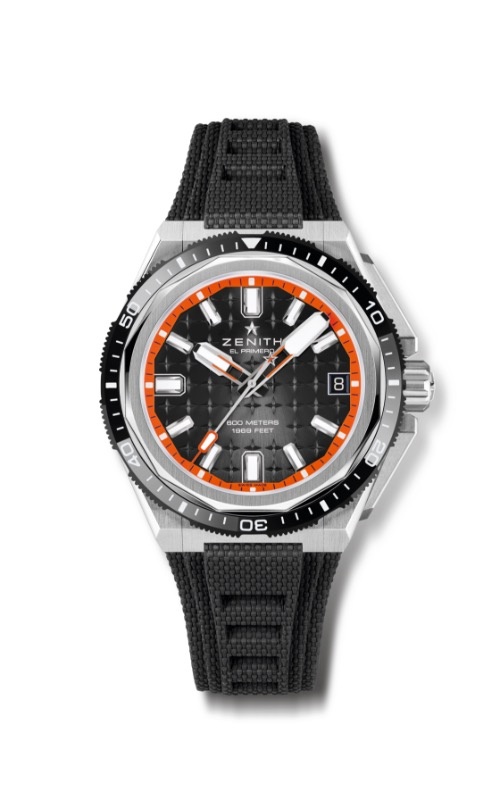 Zenith Defy Stainless Steel 42.5 Black Dial Rubber Strap