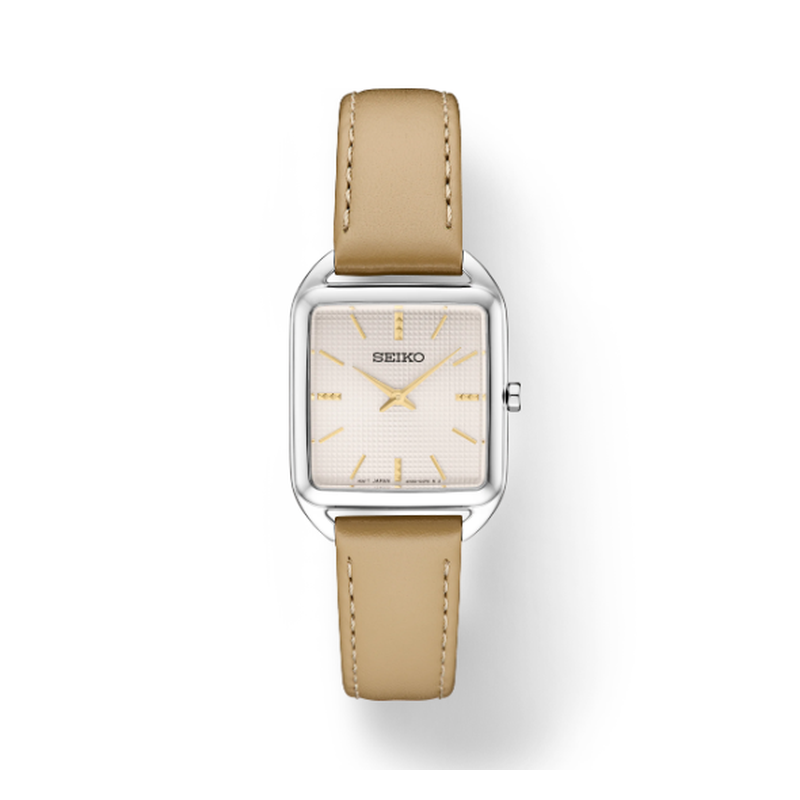 Seiko Stainless Steel Square Light Pink Dial With Yellow Metal