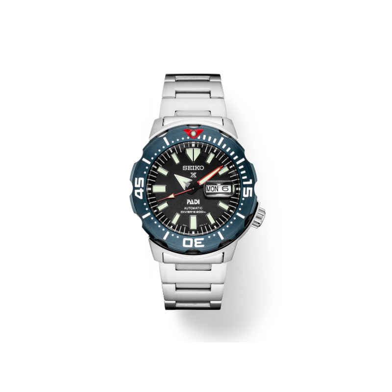 Seiko Prospex Stainless Steel Automatic Divers Watch With A Black