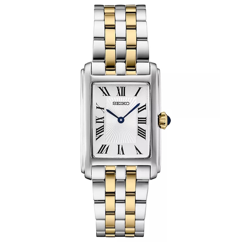 Seiko rectangular face two tone band watch Seiko Solar Tank Watch Women 15mm White Dial Two Tone  main image 3