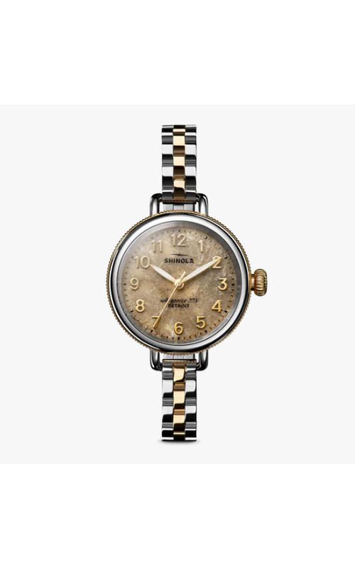 Shinola 34Mm Birdy 3H Two Tone Silver And Gold Pvd Watch With A Petoskey Dial And Two Tone Link Bracelet S01 013 01174