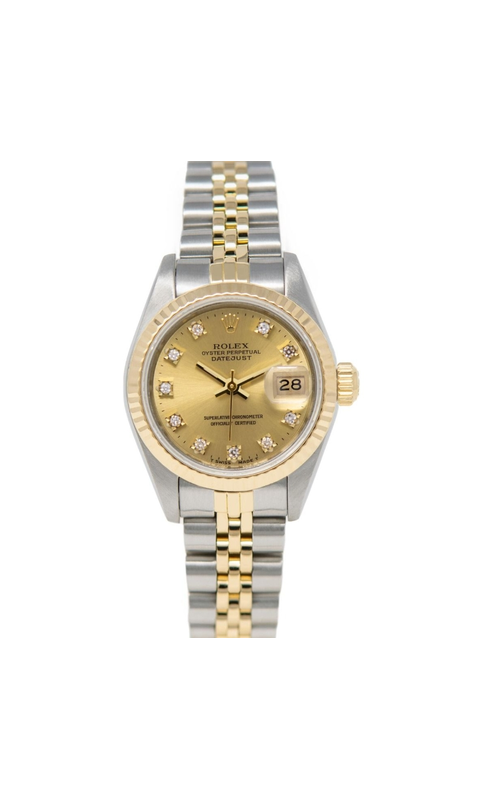 Oyster Perpetual Rolex Datejust Stainless Steel and 18 karat Yellow Gold 26mm case, Yellow Gold Fluted Bezel, Champagne Diamond Dial, Original Box Model #69173