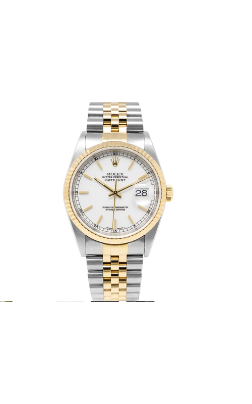 Oyster Perpetual Datejust Rolex 18 karat Yellow Gold and Stainless Steel 36mm case, Jubilee Bracelet, Yellow Gold Fluted Bezel, White Index Dial, Genuine Rolex Box Model #16233