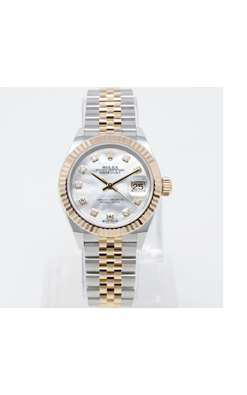 Oyster Perpetual Rolex Datejust, 28mm case size, Stainless Steel and 18 karat Yellow Gold, Jubilee Bracelet, Fluted Bezel, Mother of Pearl Diamond Dial, Original Box and Papers Model #279173