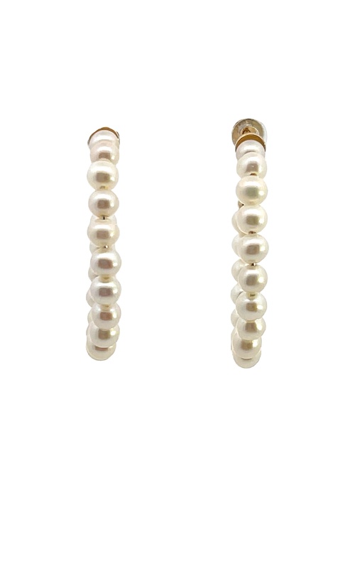 14k Yellow Gold Hoop and Pearl Earrings