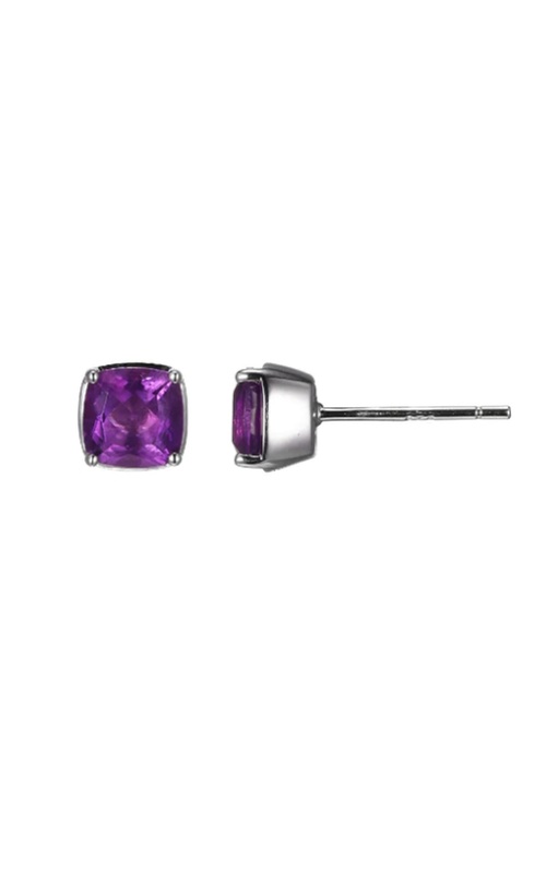 Sterling Silver (925), Rhodium Plated and Genuine Amethyst Stud and Gemstone Earrings