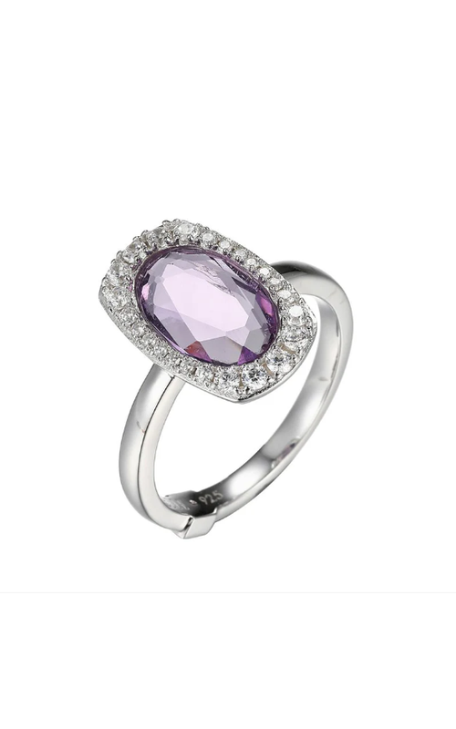 Sterling Silver (925), Rhodium Plated, Amethyst and Cubic Zirconia (CZ) Gemstone with Halo Ring