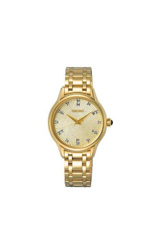 Seiko Stainless Steel Gold Overlay Watch With A Starburst Champagne Dial And Yellow Bracelet